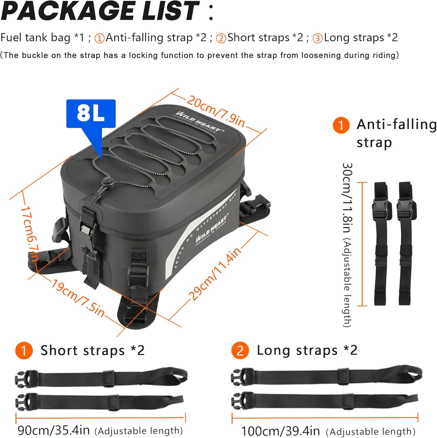 WILD HAERT 全防水バイクケースバッグ汎用バイクケース大容量8 L (エラ